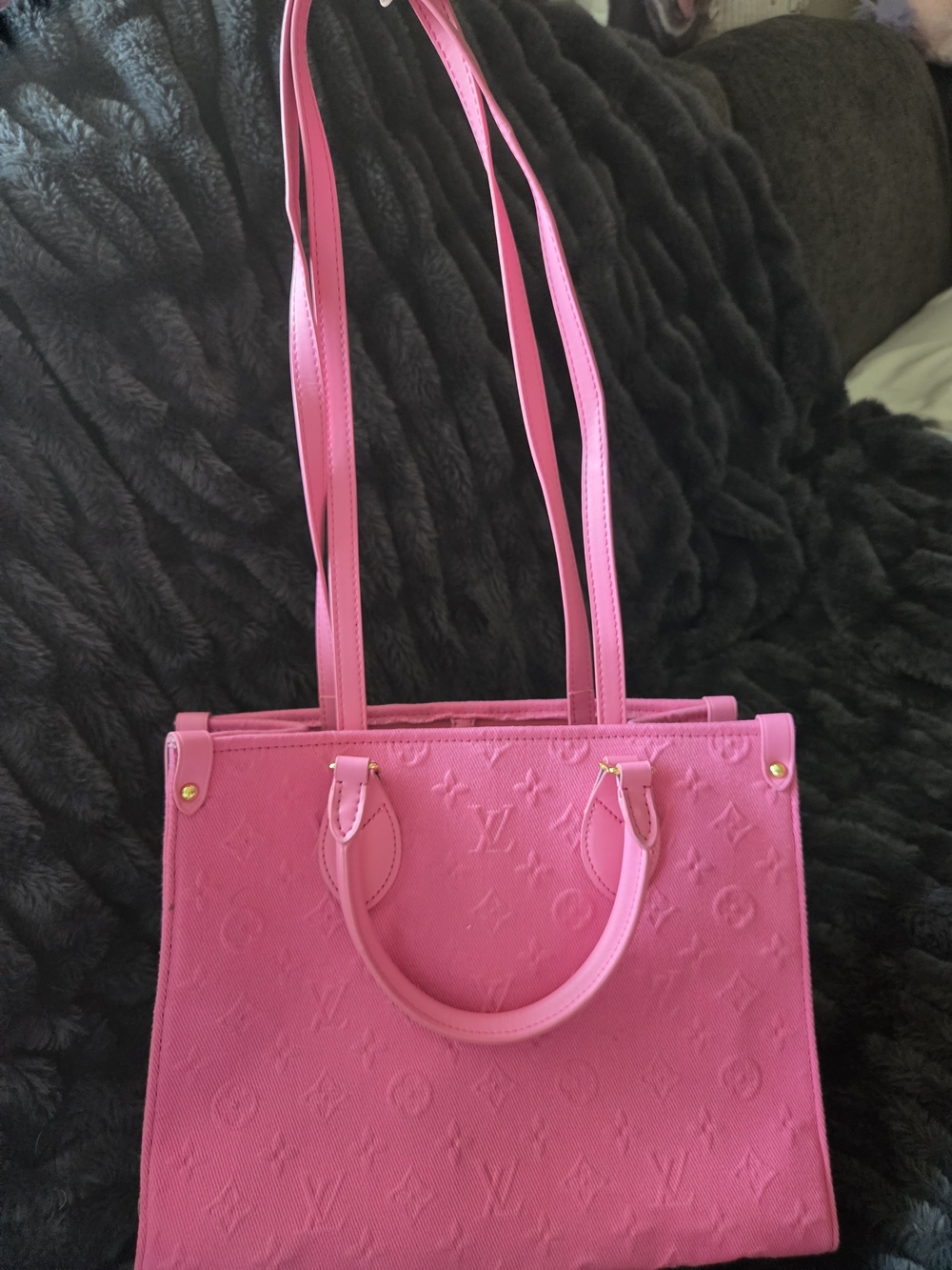 Neon Pink Embossed Tote With 2 Strap Options - Picture 10 of 11